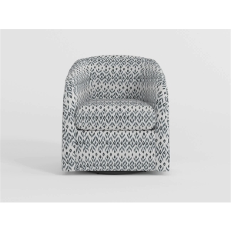 Pemberly Row Swivel Armchair in Blue and White Geometric Pattern Fabric