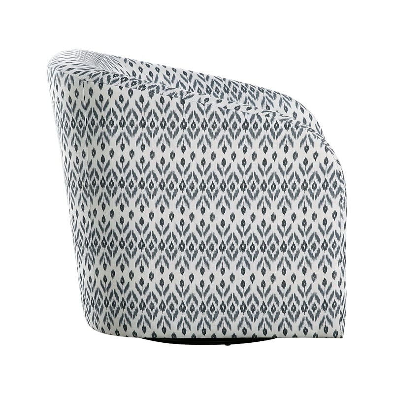Pemberly Row Swivel Armchair in Blue and White Geometric Pattern Fabric