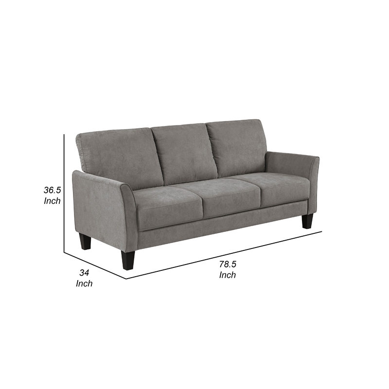 Pemberly Row 79 Inch Sofa in Taupe Gray Fabric with Black Tapered Wood Legs