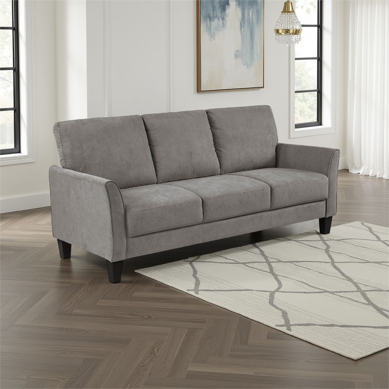 Pemberly Row 79 Inch Sofa in Taupe Gray Fabric with Black Tapered Wood Legs