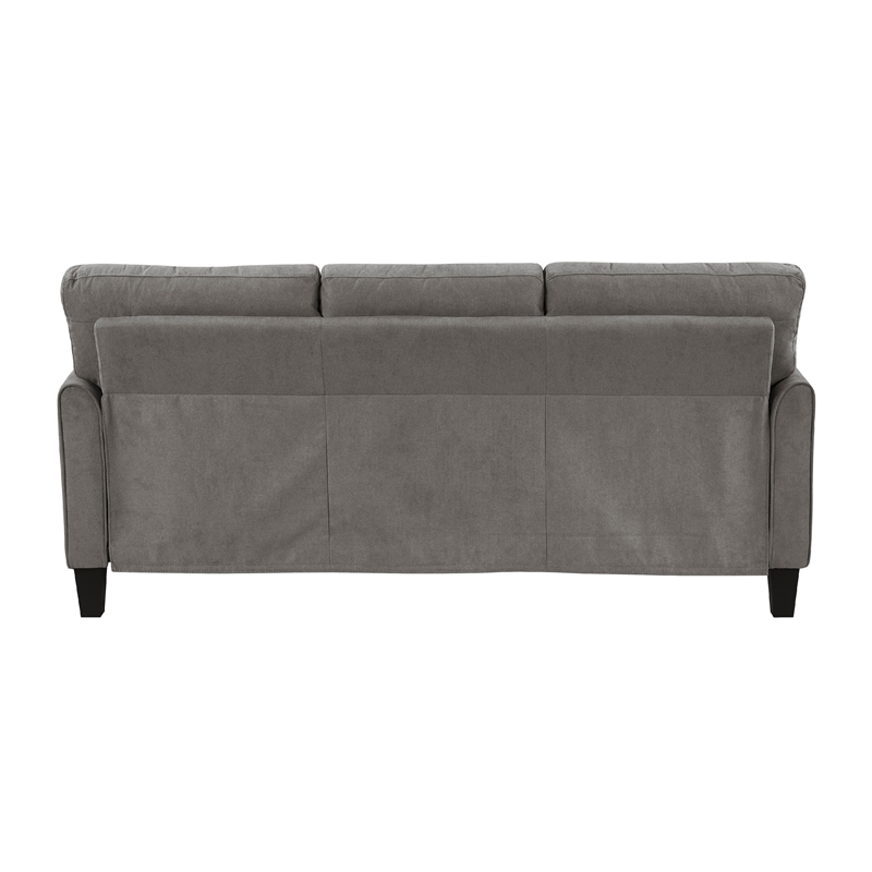 Pemberly Row 79 Inch Sofa in Taupe Gray Fabric with Black Tapered Wood Legs
