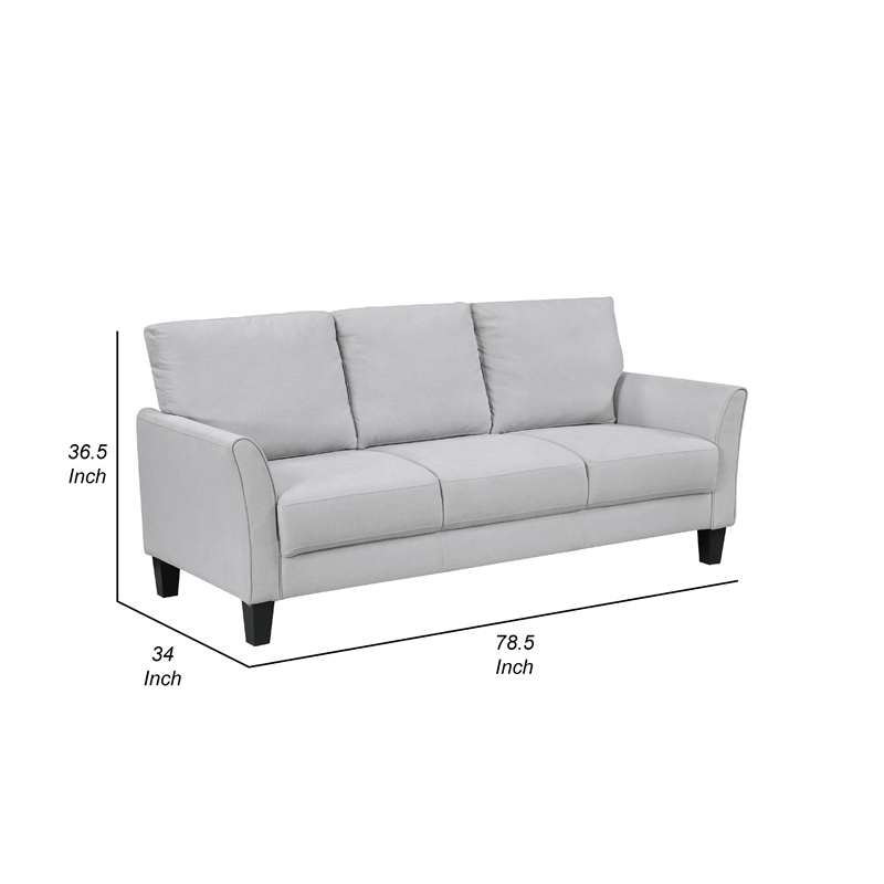 Pemberly Row 79 Inch Sofa in Light Gray Fabric with Black Tapered Wood Legs