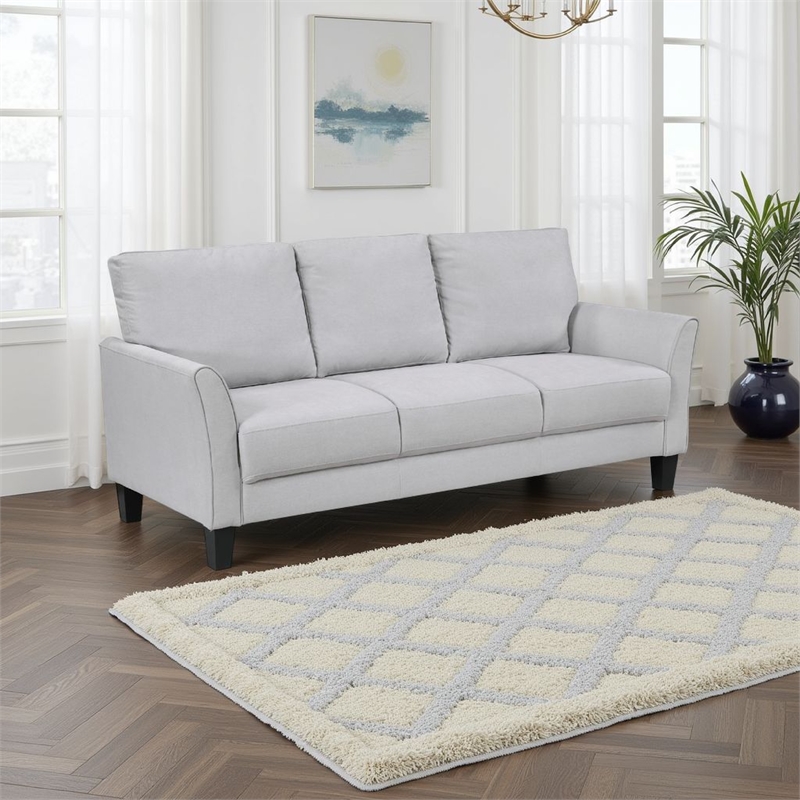 Pemberly Row 79 Inch Sofa in Light Gray Fabric with Black Tapered Wood Legs