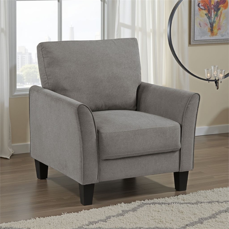 Pemberly Row 34 Inch Sofa Armchair in Taupe Gray with Black Tapered Wood Legs