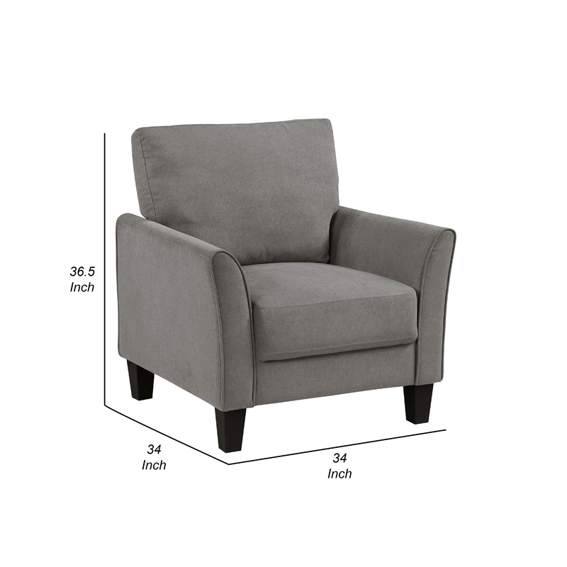 Pemberly Row 34 Inch Sofa Armchair in Taupe Gray with Black Tapered Wood Legs