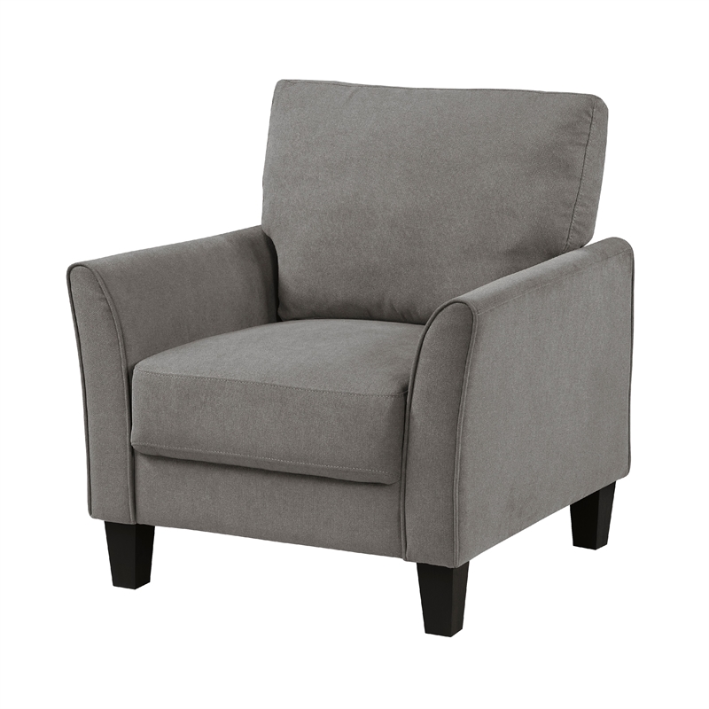 Pemberly Row 34 Inch Sofa Armchair in Taupe Gray with Black Tapered Wood Legs