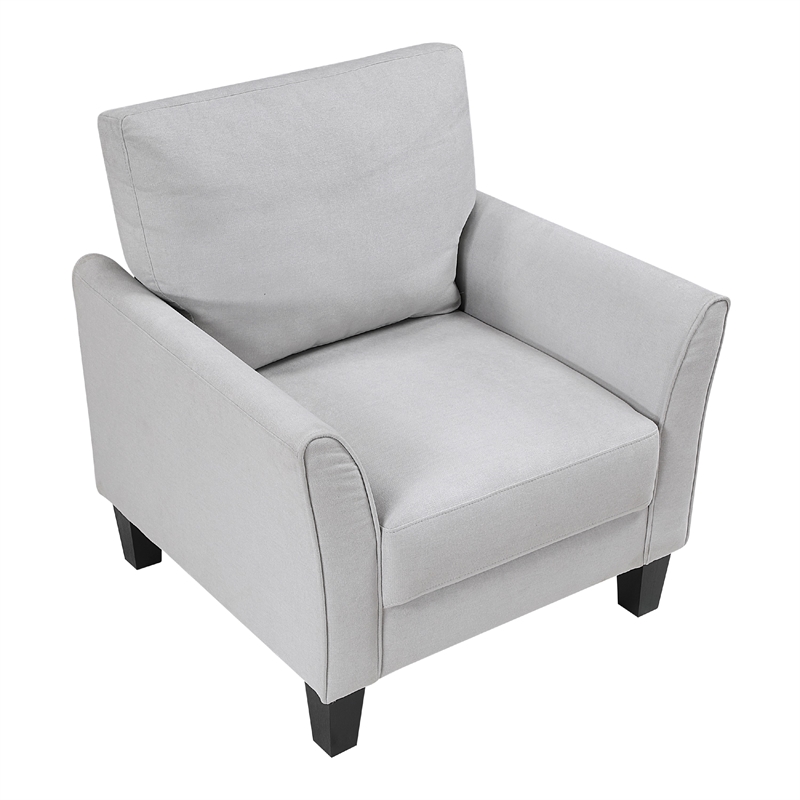 Pemberly Row 34 Inch Sofa Armchair in Light Gray with Black Tapered Wood Legs