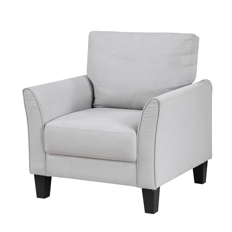 Pemberly Row 34 Inch Sofa Armchair in Light Gray with Black Tapered Wood Legs