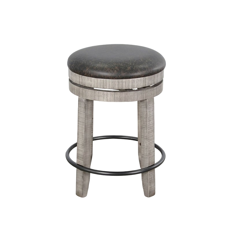 Pemberly Row Swivel Counter Stool Set of 2 in Black Faux Leather and Gray