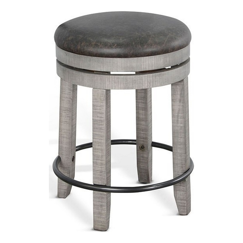 Pemberly Row Swivel Counter Stool Set of 2 in Black Faux Leather and Gray