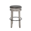 Pemberly Row Swivel Barstool Set of 2 in Gray Faux Leather and Mahogany Wood