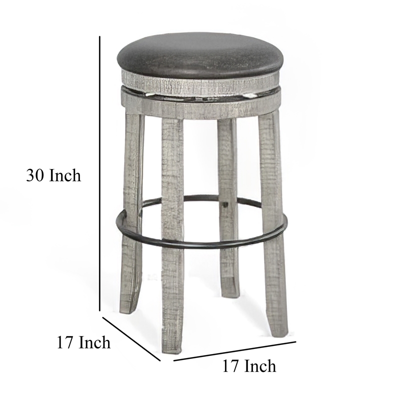 Pemberly Row Swivel Barstool Set of 2 in Gray Faux Leather and Mahogany Wood