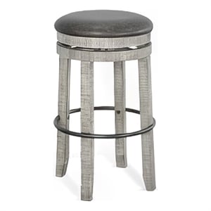 Pemberly Row Swivel Barstool Set of 2 in Gray Faux Leather and Mahogany Wood