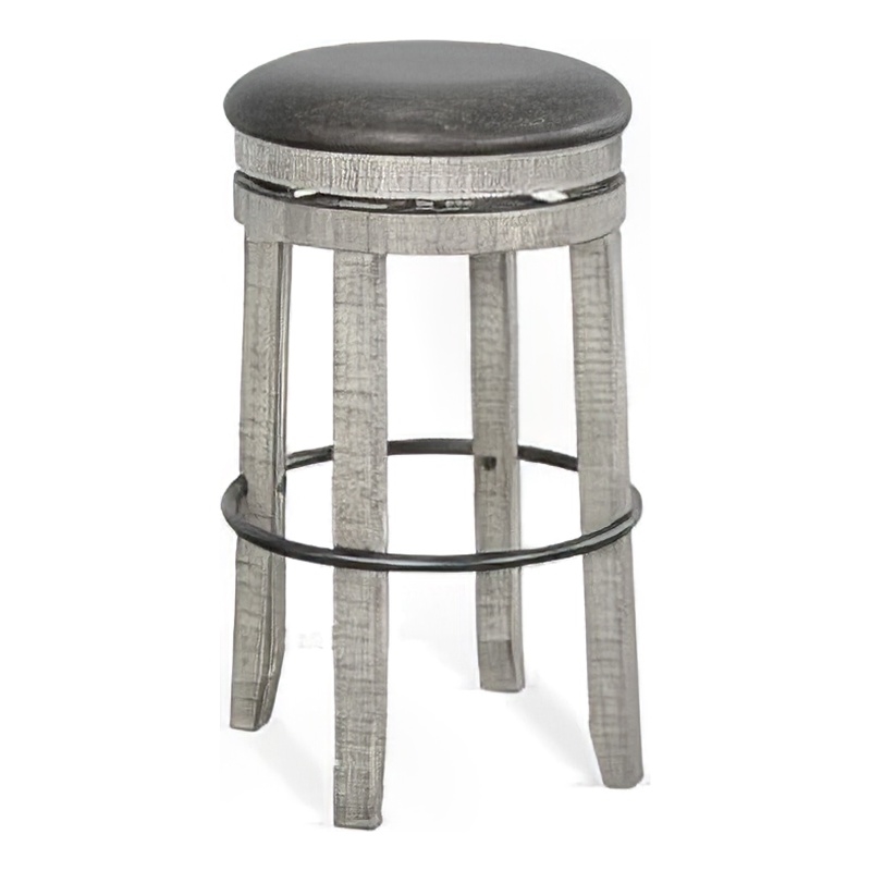 Pemberly Row Swivel Barstool Set of 2 in Gray Faux Leather and Mahogany Wood