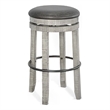 Pemberly Row Swivel Barstool Set of 2 in Gray Faux Leather and Mahogany Wood