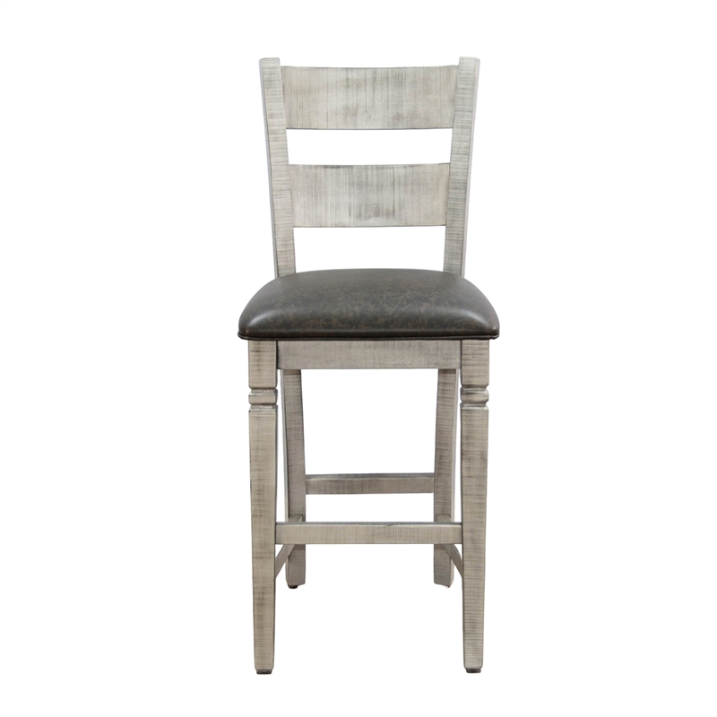 Pemberly Row Barstool Chair Set of 2 in Black Faux Leather Gray Ladderback