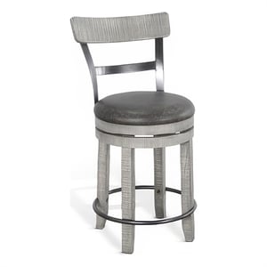 Pemberly Row Swivel Counter Stool Chair Set of 2 in Faux Leather Gray Mahogany