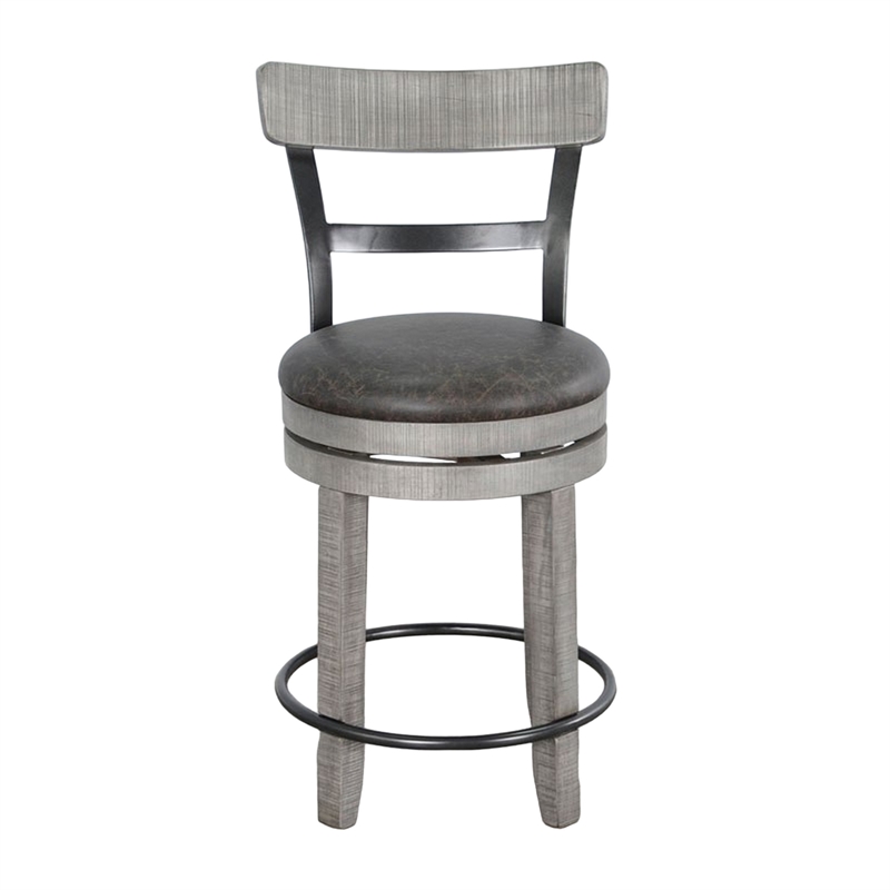 Pemberly Row Swivel Counter Stool Chair Set of 2 in Faux Leather Gray Mahogany