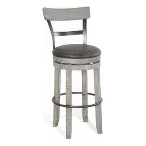 Pemberly Row Swivel Barstool Chair Set of 2 in Faux Leather Gray Mahogany