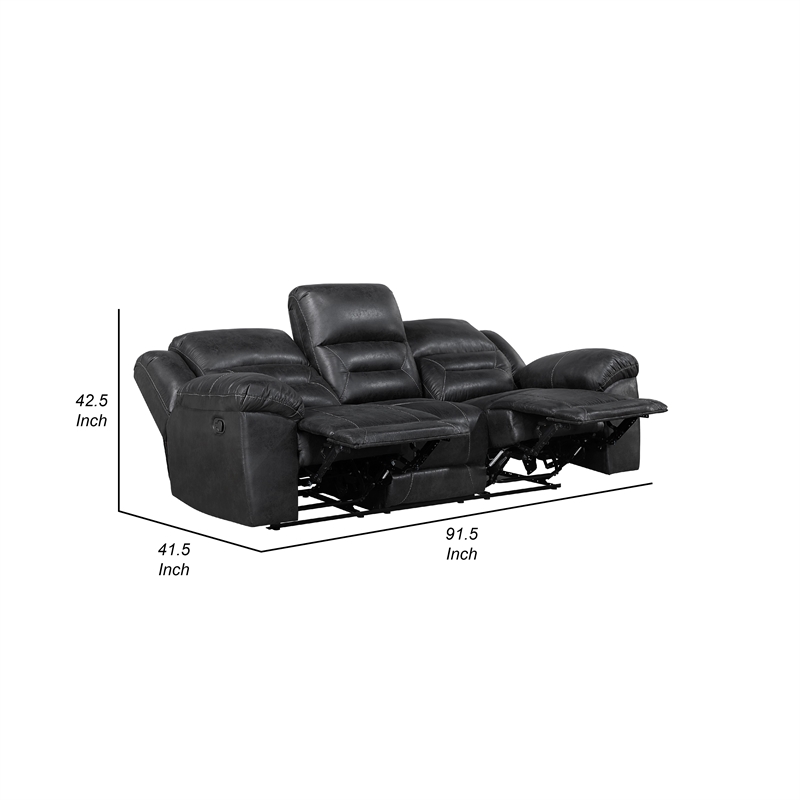Pemberly Row Manual Double Reclining Sofa in Pillow Tufted Black Microfiber