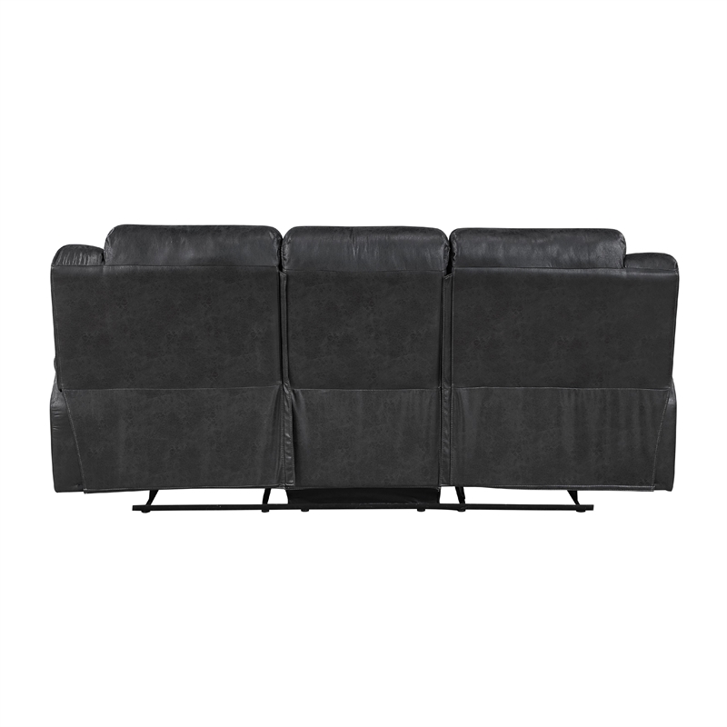 Pemberly Row Manual Double Reclining Sofa in Pillow Tufted Black Microfiber