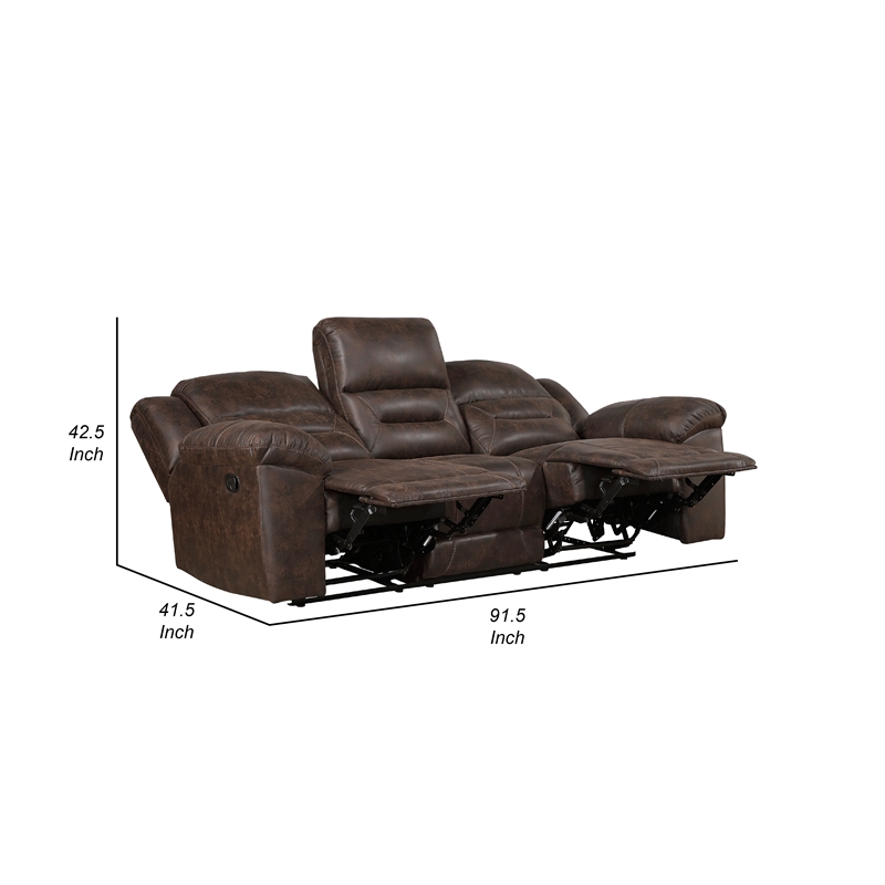 Pemberly Row Manual Double Reclining Sofa in Dark Brown Pillow Tuft Microfiber