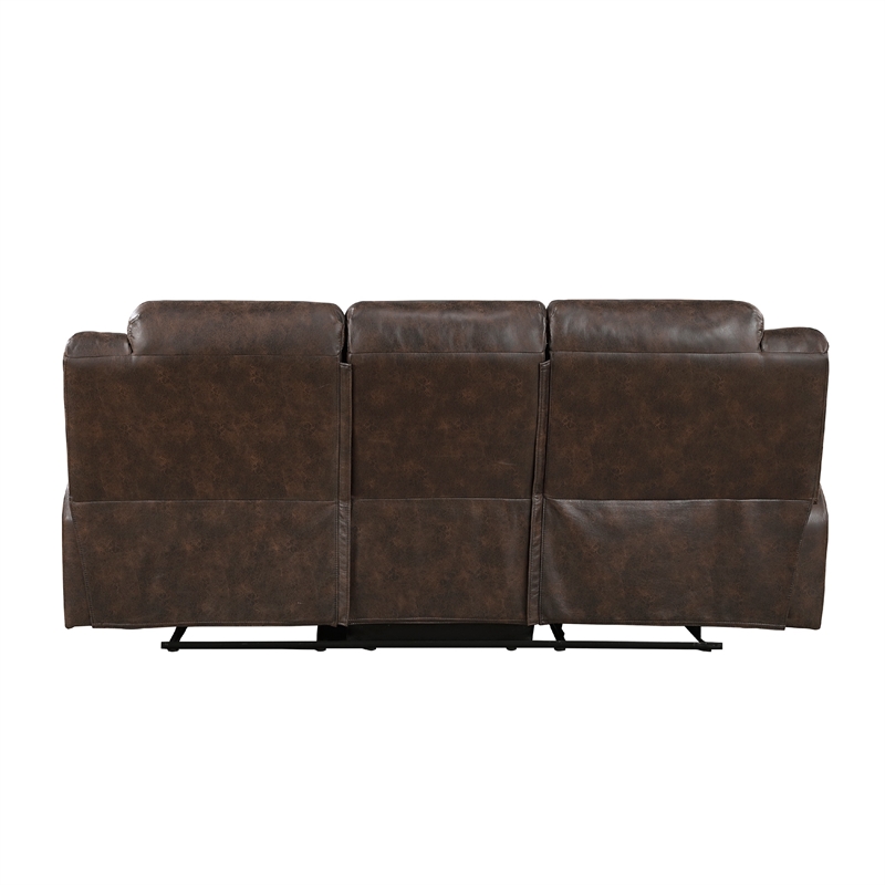 Pemberly Row Manual Double Reclining Sofa in Dark Brown Pillow Tuft Microfiber