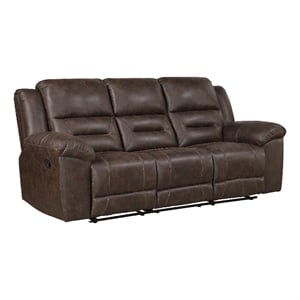 Pemberly Row Manual Double Reclining Sofa in Dark Brown Pillow Tuft Microfiber