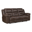 Pemberly Row Manual Double Reclining Sofa in Dark Brown Pillow Tuft Microfiber