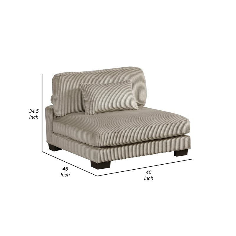 Pemberly Row 45 Inch Modular Armless Chair with Lumbar Pillow in Taupe Gray