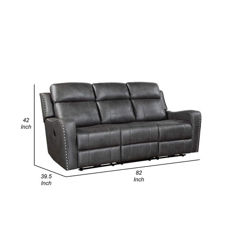 Pemberly Row 82 Inch Power Recline Sofa in Dark Gray Microfiber with USB Ports