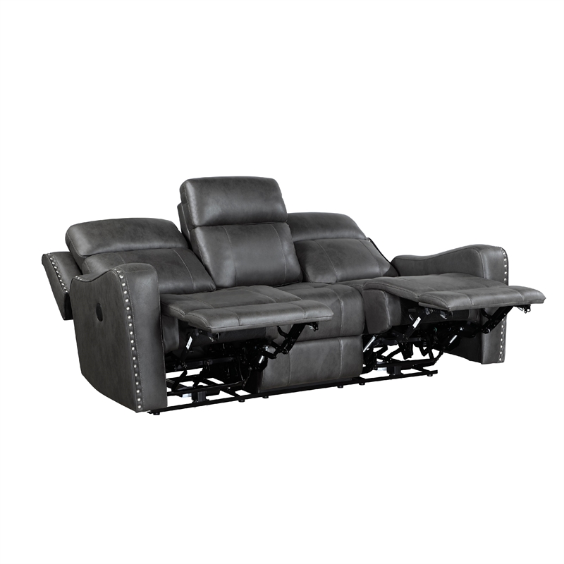 Pemberly Row 82 Inch Power Recline Sofa in Dark Gray Microfiber with USB Ports