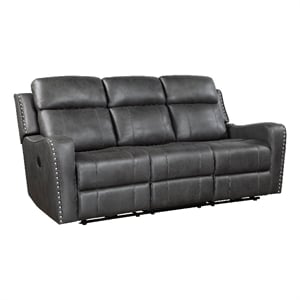 Pemberly Row 82 Inch Power Recline Sofa in Dark Gray Microfiber with USB Ports
