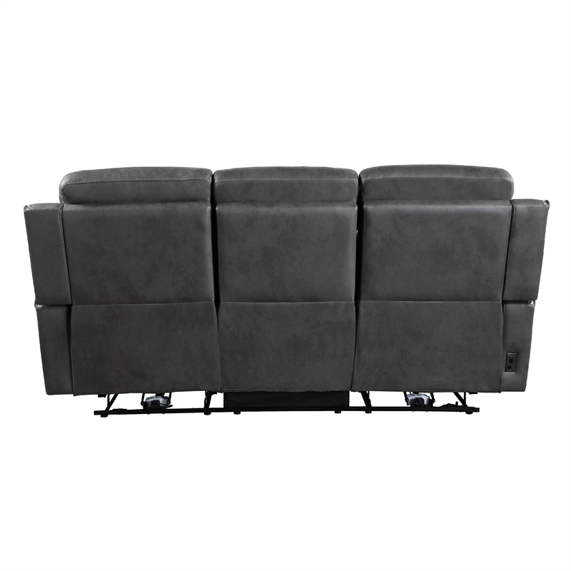 Pemberly Row 82 Inch Power Recline Sofa in Dark Gray Microfiber with USB Ports
