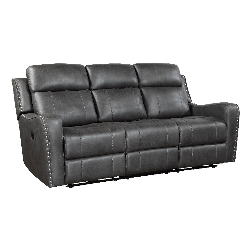 Pemberly Row 82 Inch Power Recline Sofa in Dark Gray Microfiber with USB Ports