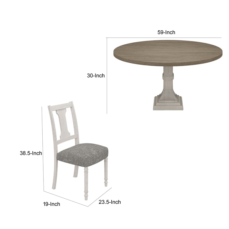 Pemberly Row 5 Piece Dining Table and Chair Set Fiddleback Round Top in Gray