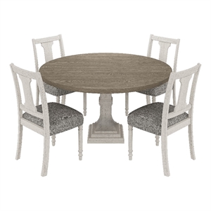 Pemberly Row 5 Piece Dining Table and Chair Set Fiddleback Round Top in Gray