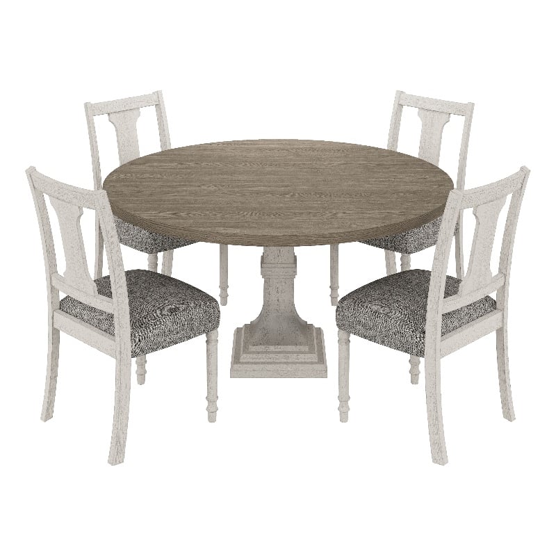 Pemberly Row 5 Piece Dining Table and Chair Set Fiddleback Round Top in Gray