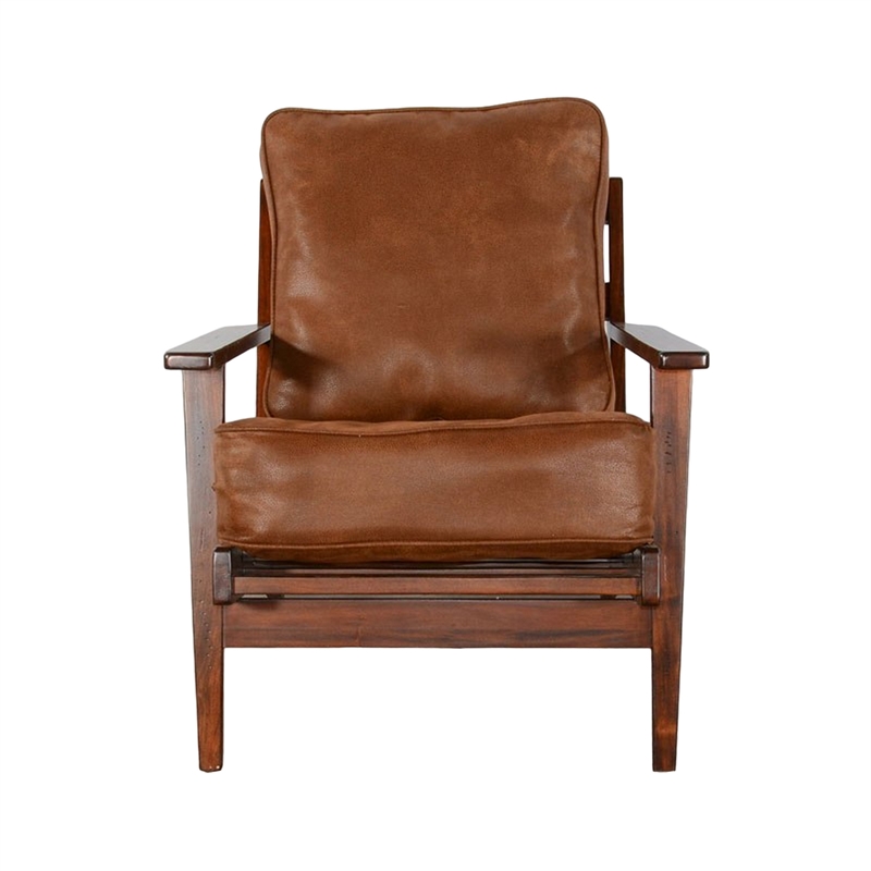 Pemberly Row Accent Lounge Chair in Faux Leather with Dark Brown Solid Wood