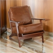 Pemberly Row Accent Lounge Chair in Faux Leather with Dark Brown Solid Wood
