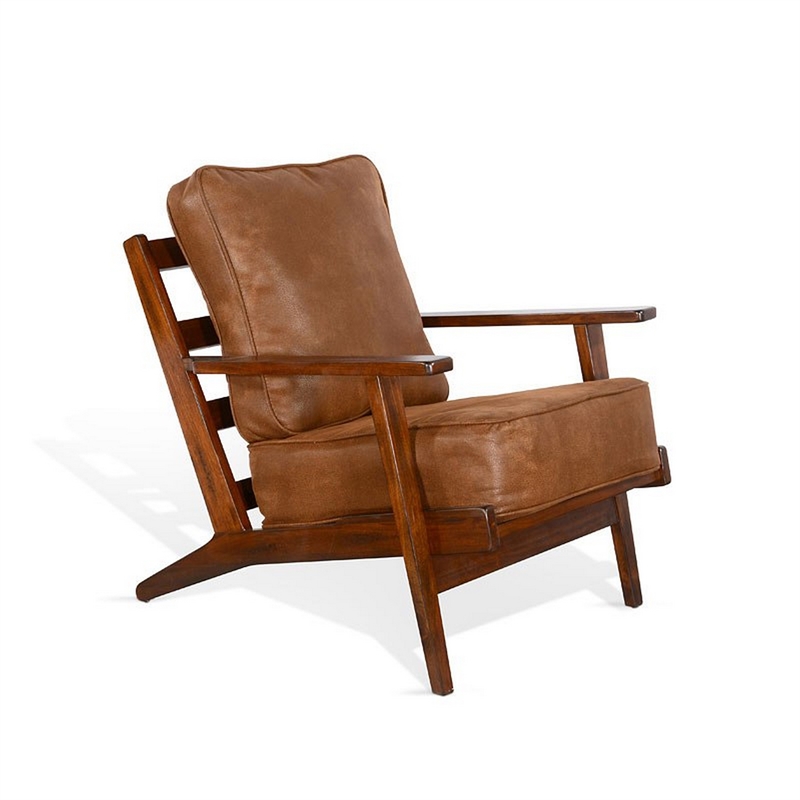 Pemberly Row Accent Lounge Chair in Faux Leather with Dark Brown Solid Wood