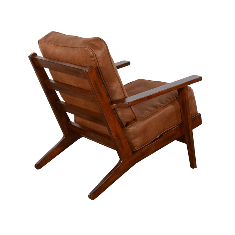 Pemberly Row Accent Lounge Chair in Faux Leather with Dark Brown Solid Wood