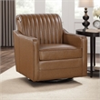Pemberly Row Swivel Chair with Vertical Channel Tufted Back in Brown Leather