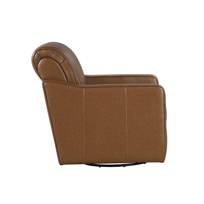 Pemberly Row Swivel Chair with Vertical Channel Tufted Back in Brown Leather