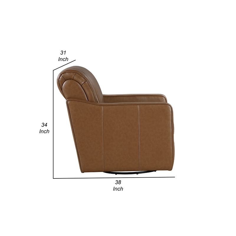 Pemberly Row Swivel Chair with Vertical Channel Tufted Back in Brown Leather