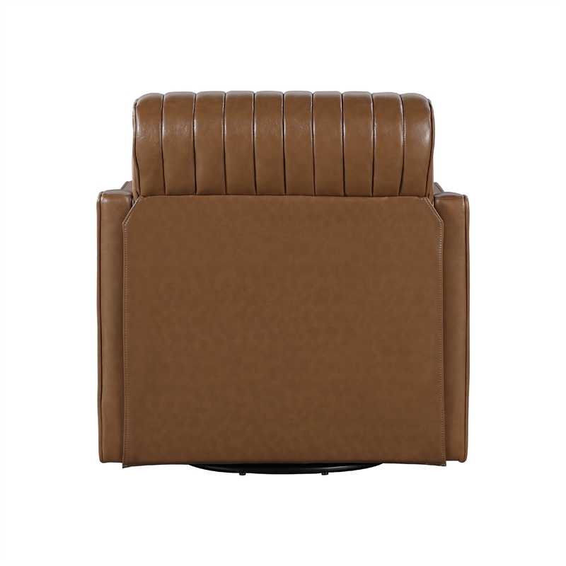 Pemberly Row Swivel Chair with Vertical Channel Tufted Back in Brown Leather