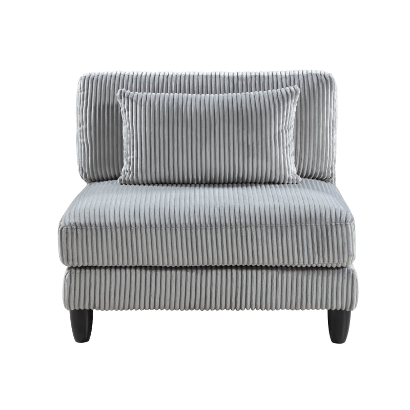 Pemberly Row Modular Armless Chair with Black Solid Wood Legs in Gray Corduroy