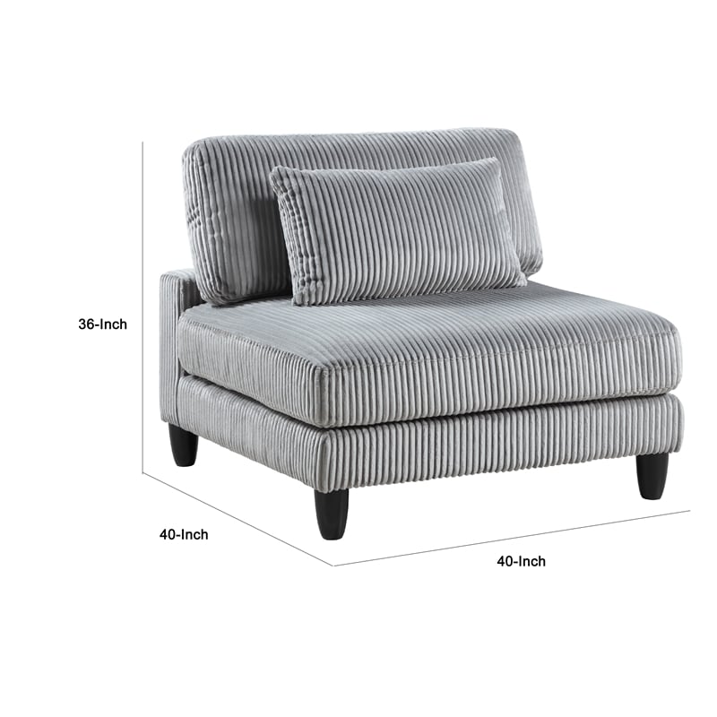 Pemberly Row Modular Armless Chair with Black Solid Wood Legs in Gray Corduroy