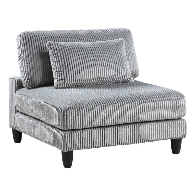 Pemberly Row Modular Armless Chair with Black Solid Wood Legs in Gray Corduroy