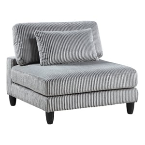 Pemberly Row Modular Armless Chair with Black Solid Wood Legs in Gray Corduroy